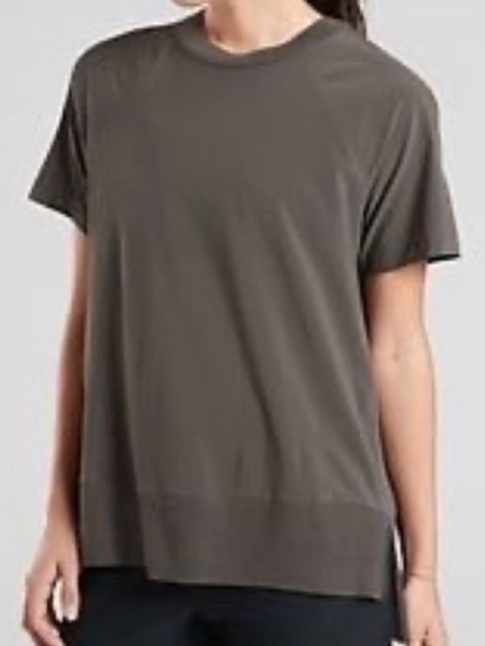 Athleta DK GREY Zephyr Crewneck Short Sleeve Rib Slit Hem Performance Sz XL